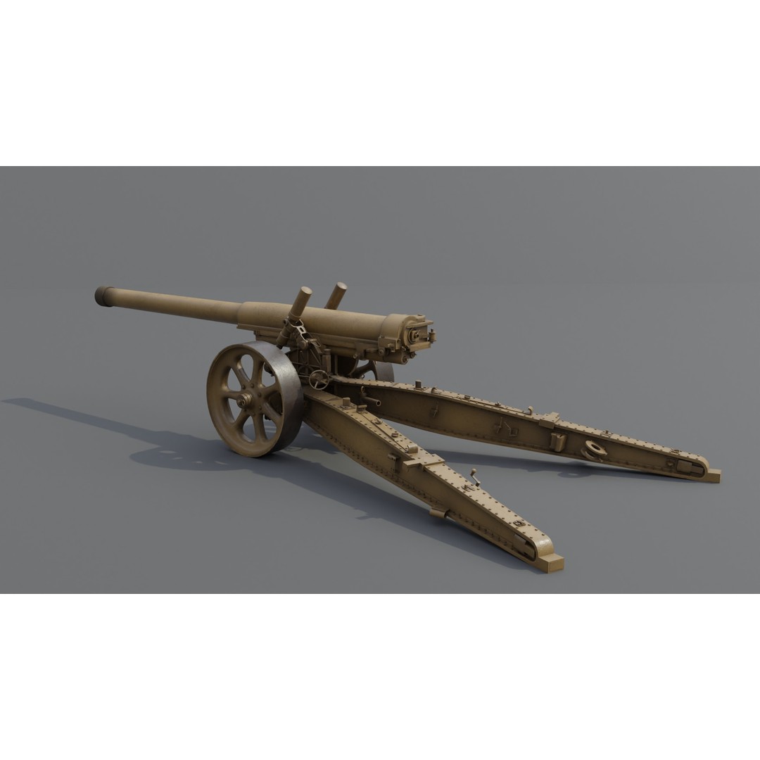 Type 89 15 cm Cannon 3D Model – Low Poly Game Asset, FBX & Blender - View 6