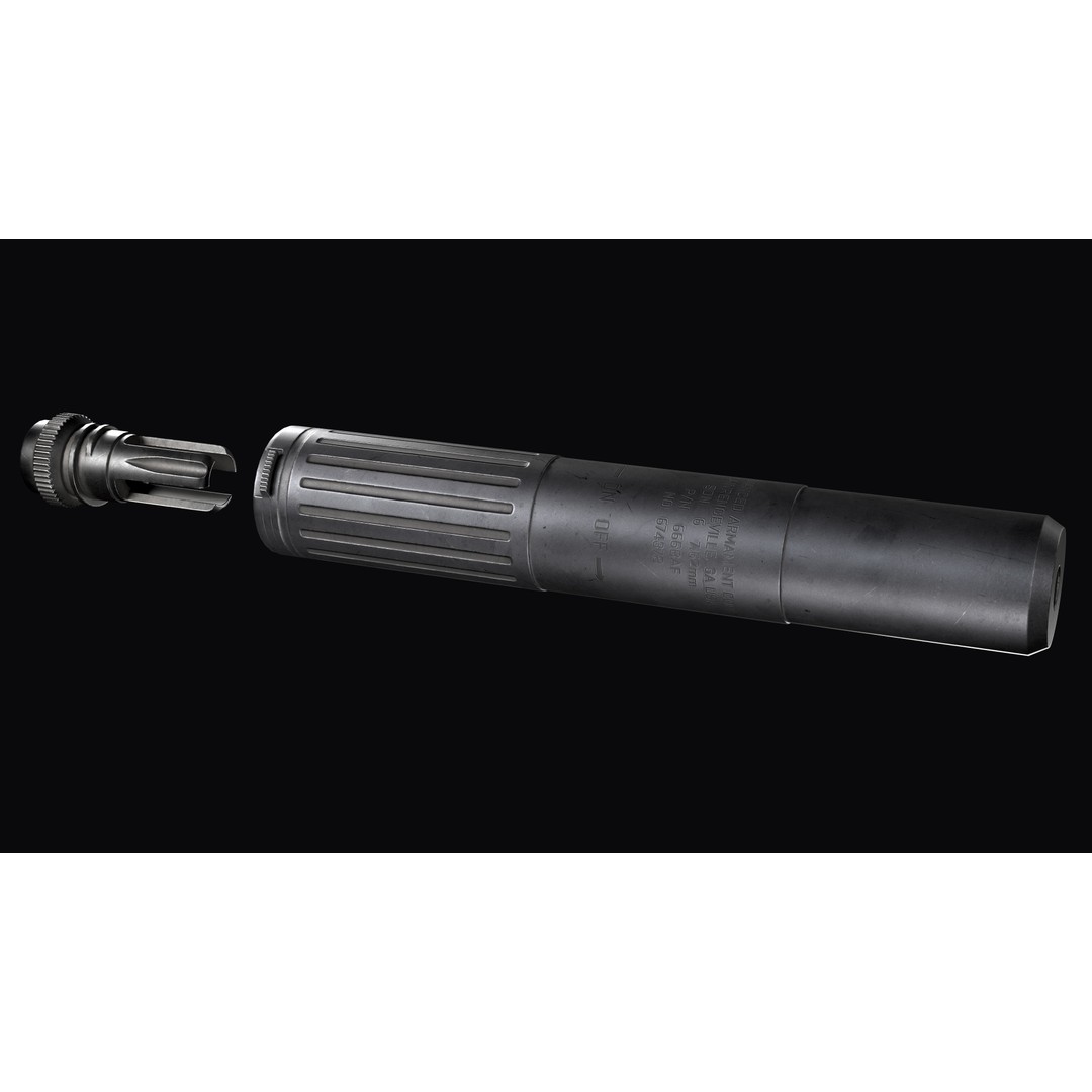 AAC SDN-6 Sound Suppressor 3D Model – Low Poly Game Asset, FBX - View 12