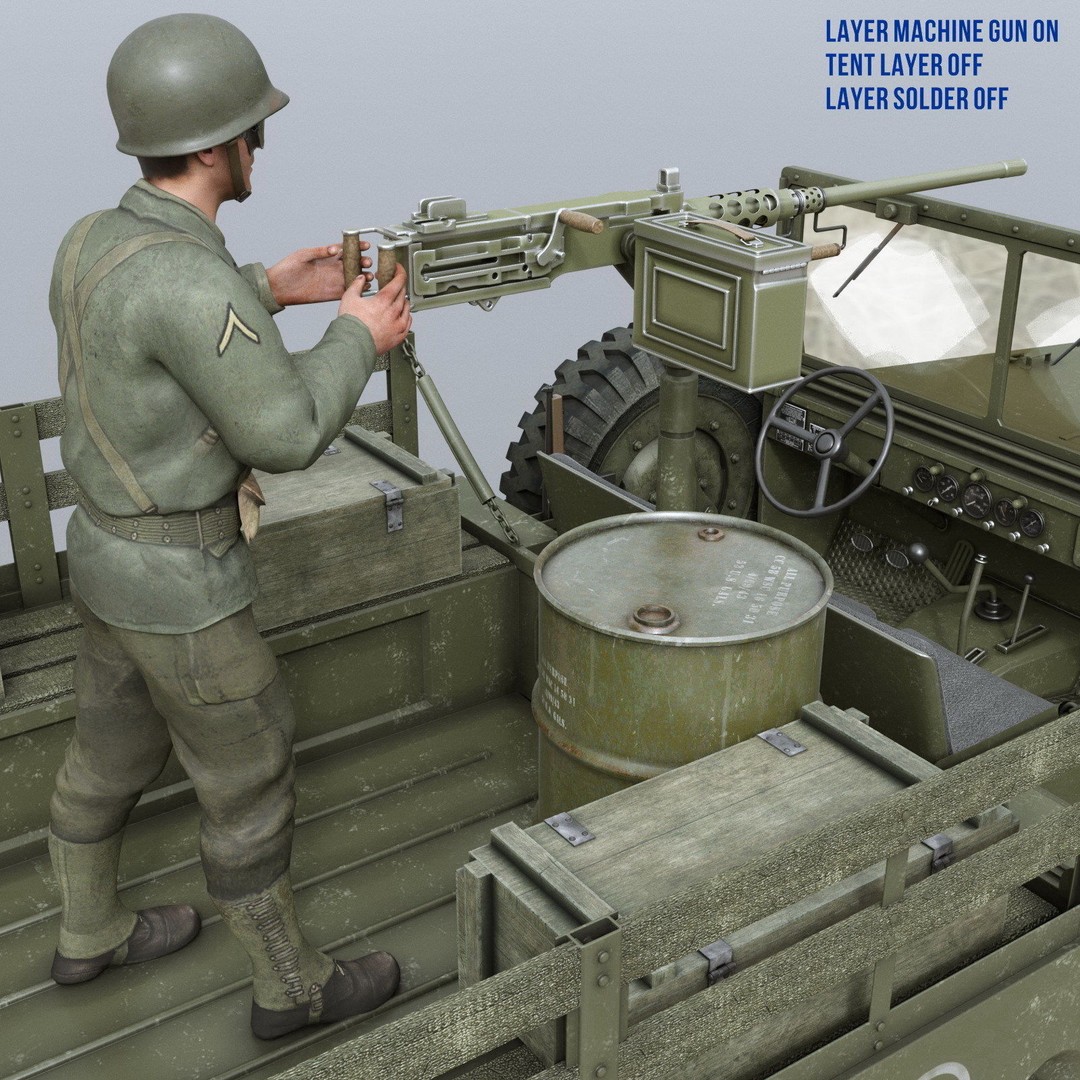 Dodge WC-51 3D Model – WW2 Military Pick-Up Truck, FBX, PBR - View 10