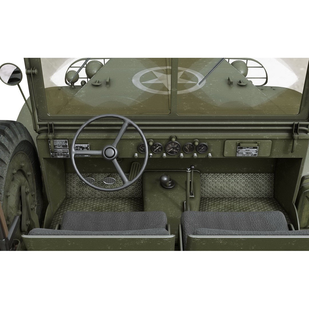 Dodge WC-51 3D Model – WW2 Military Pick-Up Truck, FBX, PBR - View 11