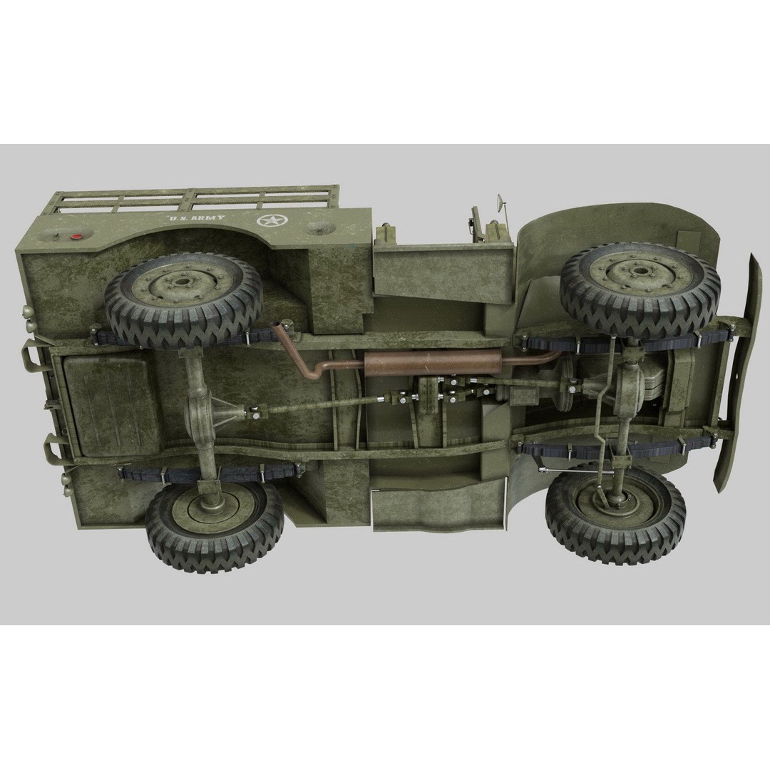 Dodge WC-51 3D Model – WW2 Military Pick-Up Truck, FBX, PBR - View 12