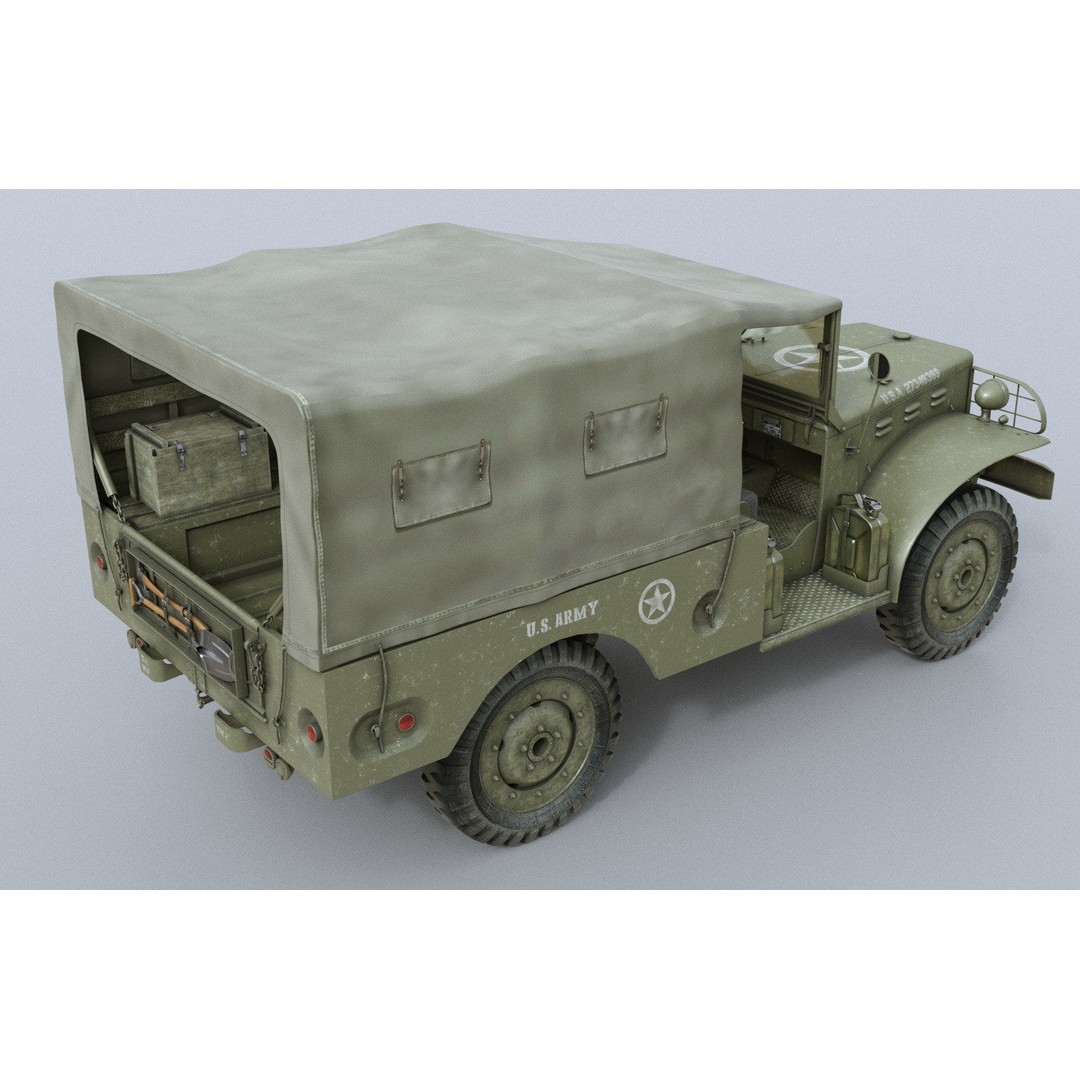 Dodge WC-51 3D Model – WW2 Military Pick-Up Truck, FBX, PBR - View 17