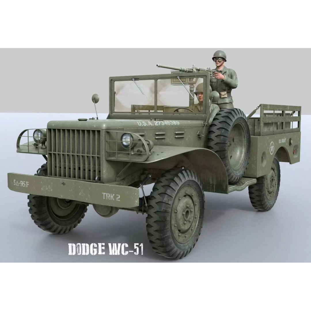Dodge WC-51 3D Model – WW2 Military Pick-Up Truck, FBX, PBR - View 2