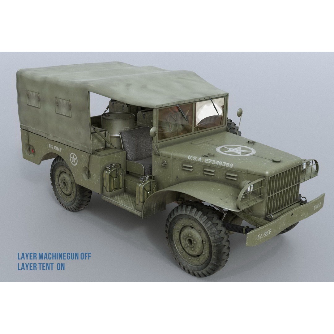 Dodge WC-51 3D Model – WW2 Military Pick-Up Truck, FBX, PBR - View 3