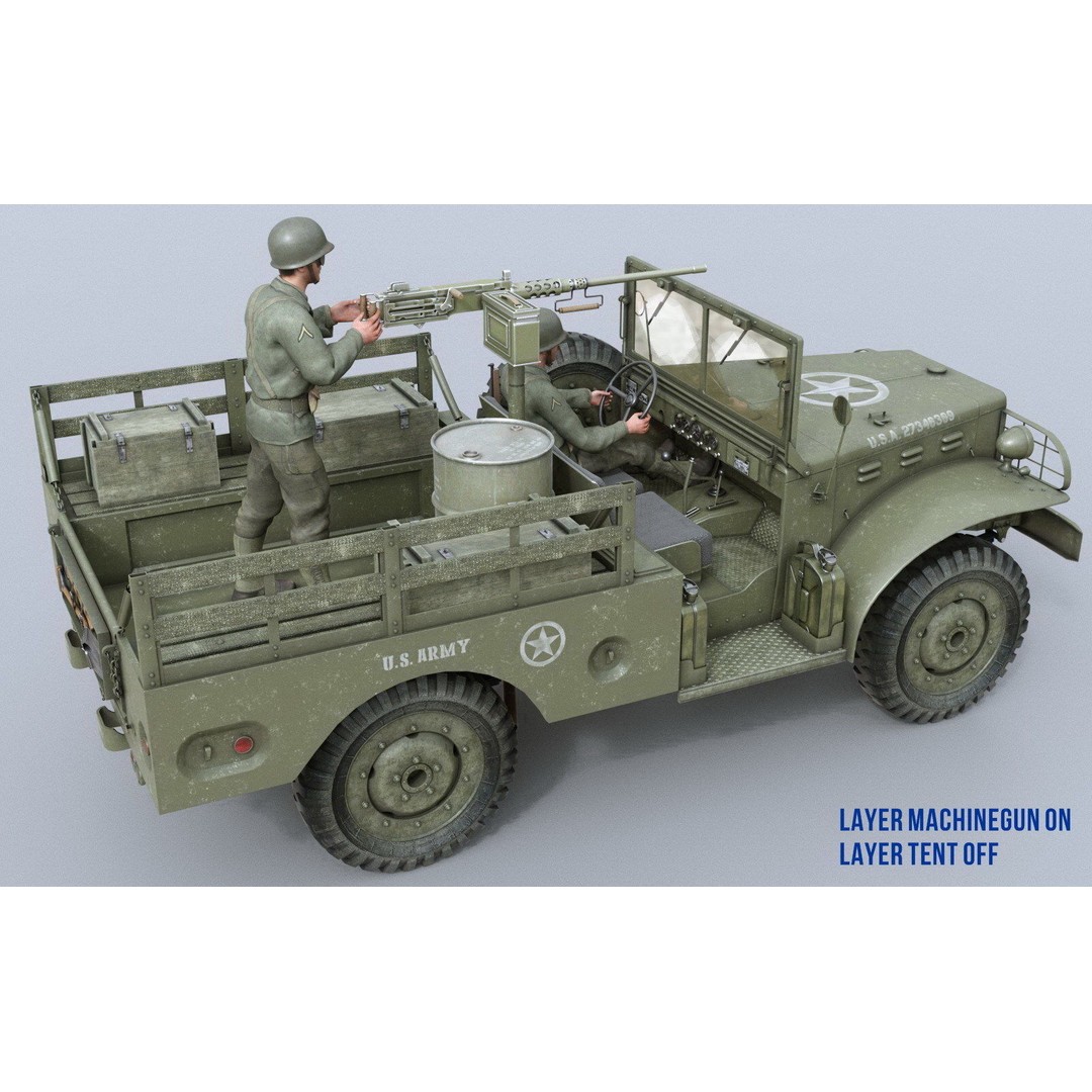 Dodge WC-51 3D Model – WW2 Military Pick-Up Truck, FBX, PBR - View 5