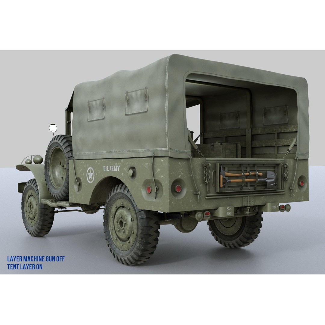 Dodge WC-51 3D Model – WW2 Military Pick-Up Truck, FBX, PBR - View 8