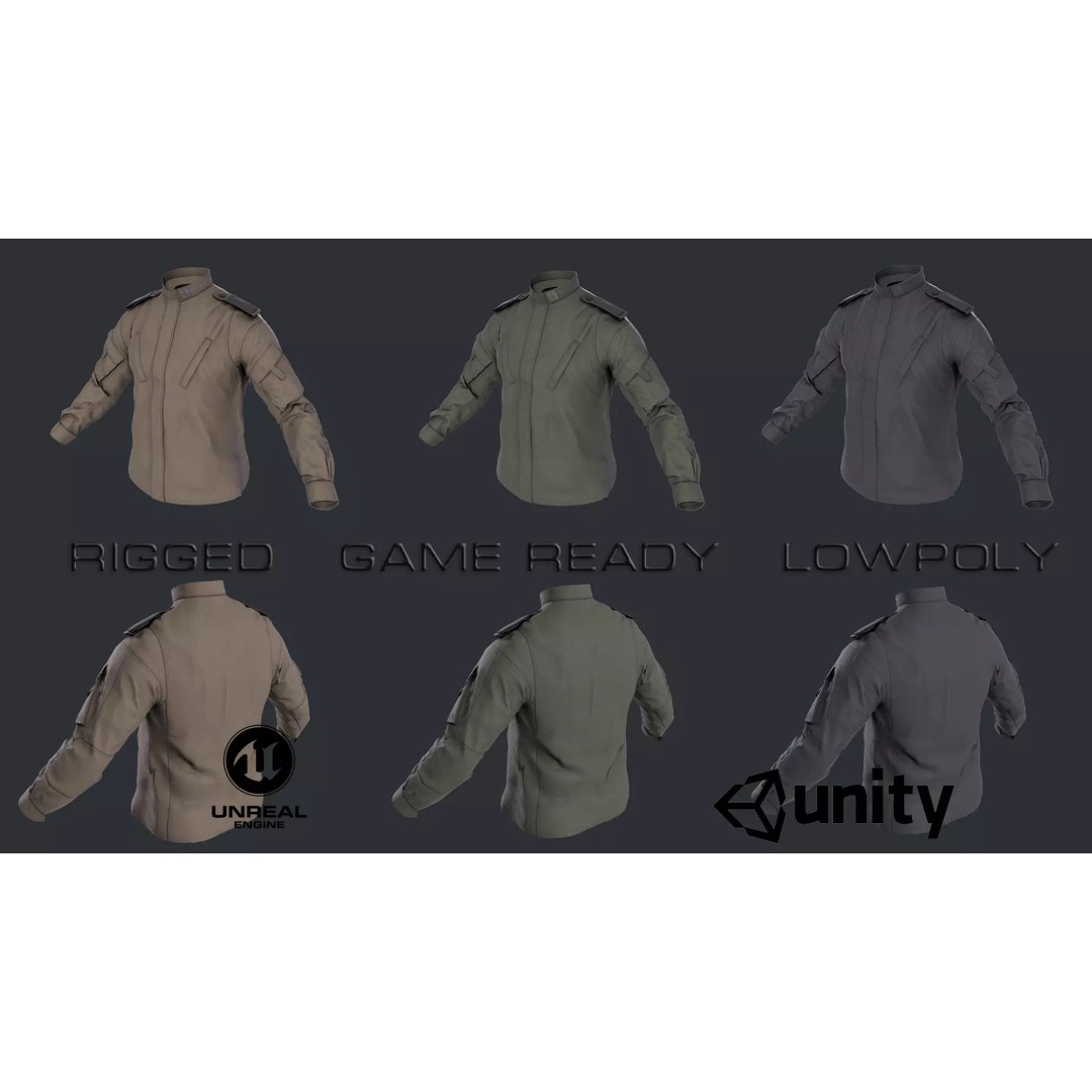 Tactical Jacket 3D Model – Low Poly Game Asset, Rigged, FBX - View 2