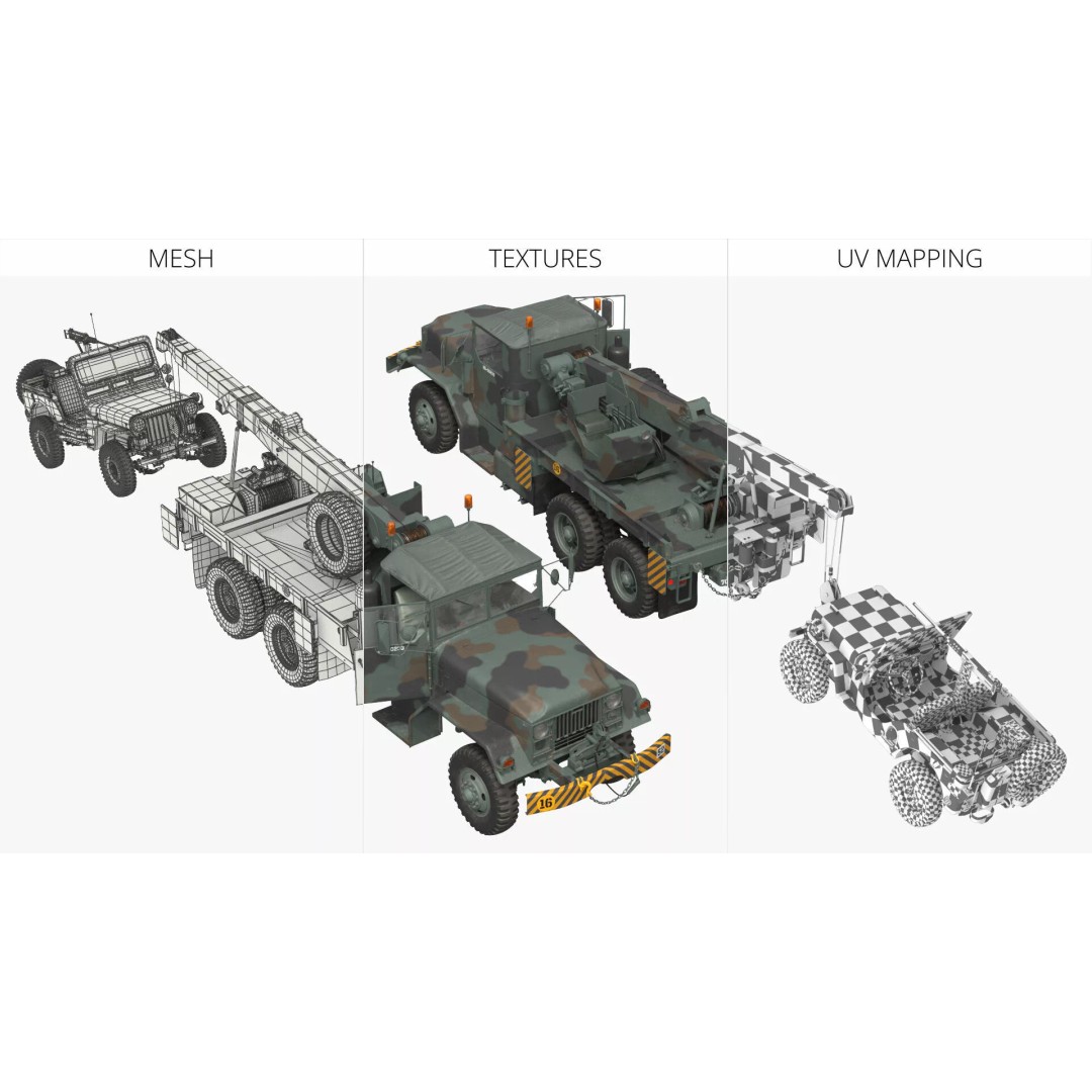 M62 Wrecker Recovery Crane 3D Model – Military Vehicle with Towed Jeep M38 - View 21