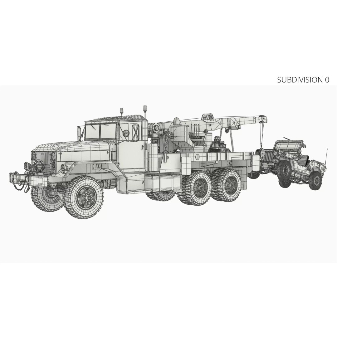 M62 Wrecker Recovery Crane 3D Model – Military Vehicle with Towed Jeep M38 - View 22