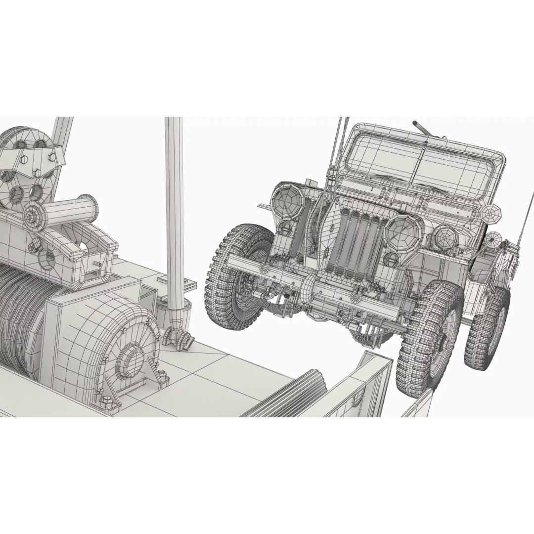 M62 Wrecker Recovery Crane 3D Model – Military Vehicle with Towed Jeep M38 - View 29