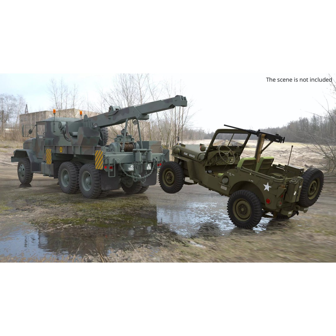 M62 Wrecker Recovery Crane 3D Model – Military Vehicle with Towed Jeep M38 - View 3