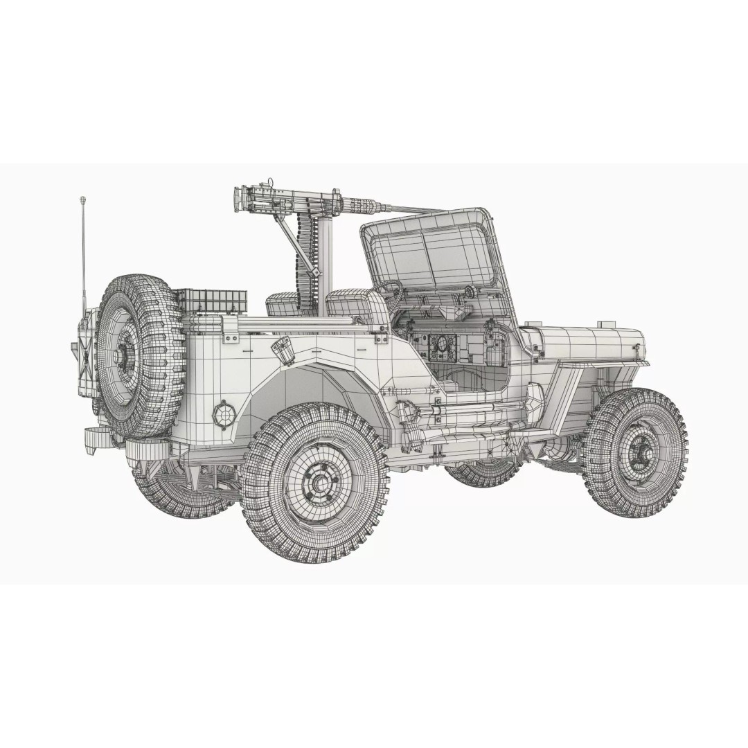 M62 Wrecker Recovery Crane 3D Model – Military Vehicle with Towed Jeep M38 - View 32
