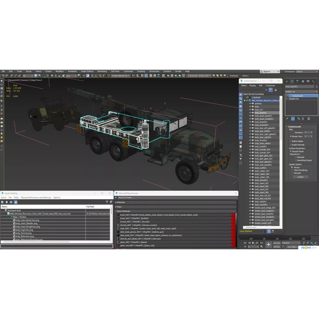 M62 Wrecker Recovery Crane 3D Model – Military Vehicle with Towed Jeep M38 - View 35
