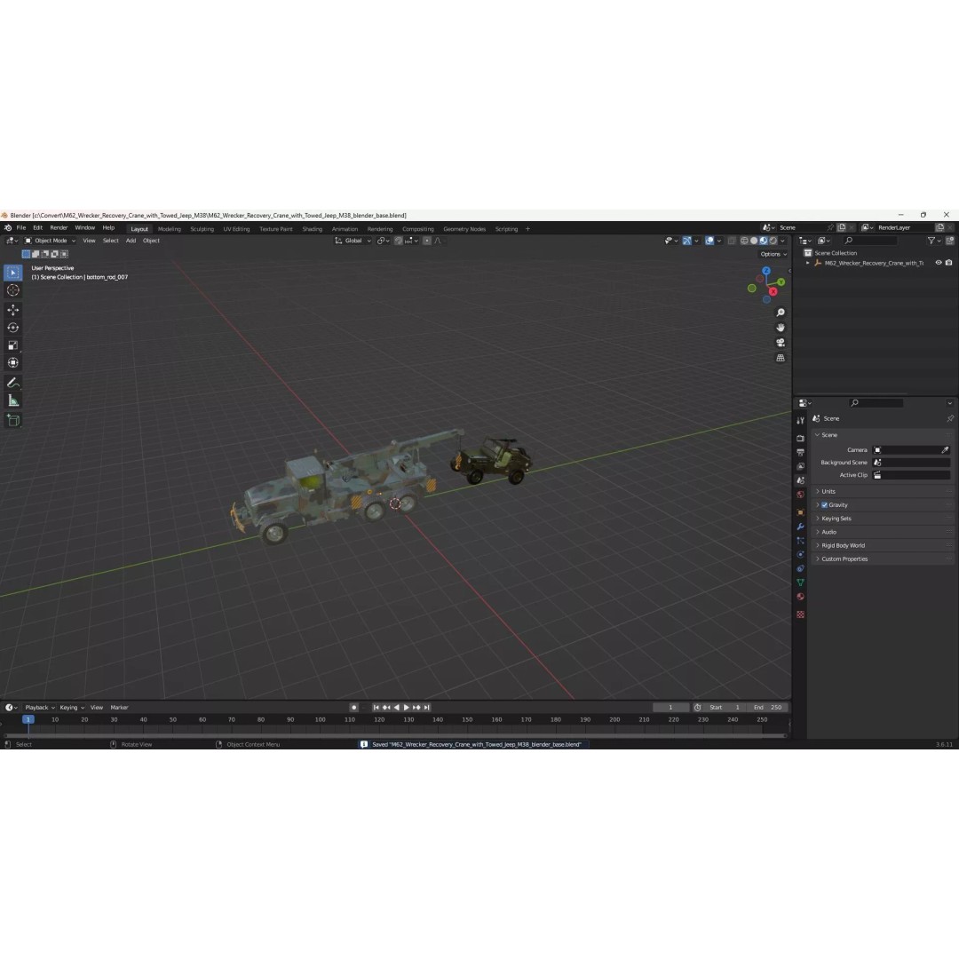 M62 Wrecker Recovery Crane 3D Model – Military Vehicle with Towed Jeep M38 - View 36