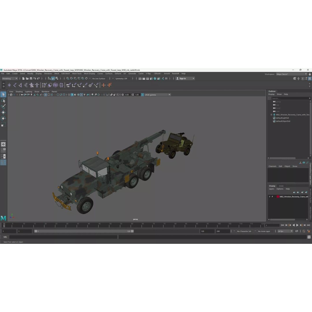 M62 Wrecker Recovery Crane 3D Model – Military Vehicle with Towed Jeep M38 - View 37