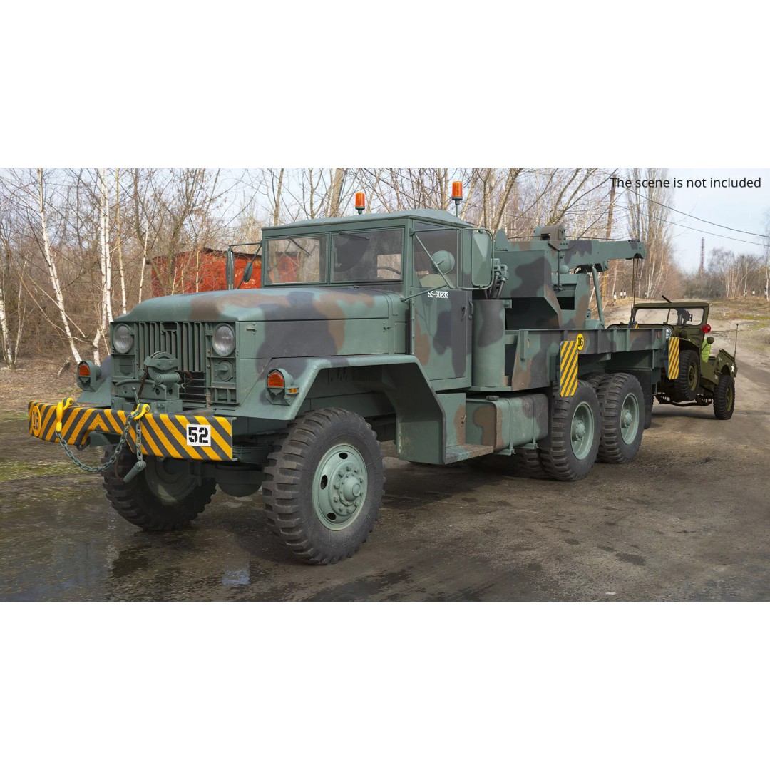 M62 Wrecker Recovery Crane 3D Model – Military Vehicle with Towed Jeep M38 - View 4