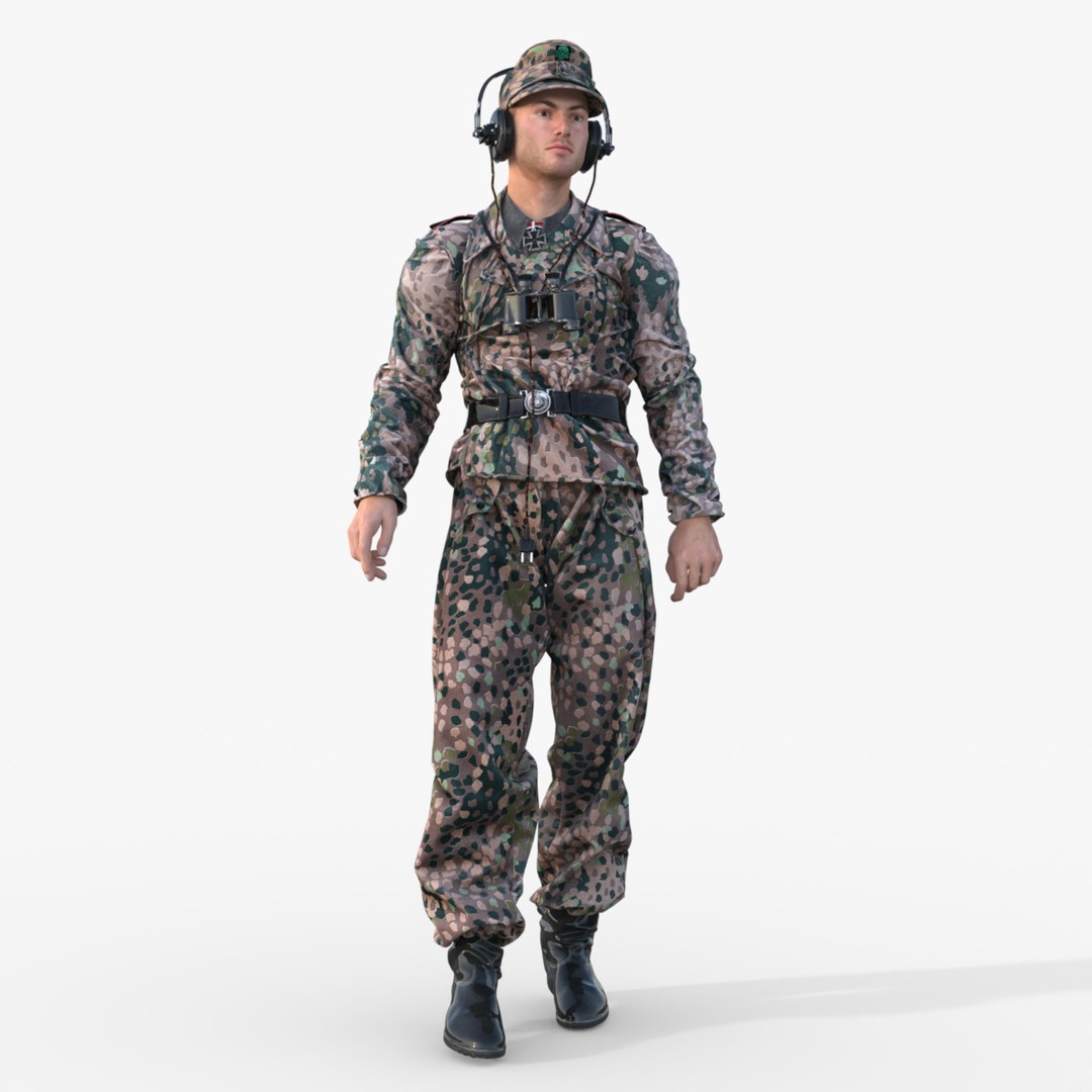 German Panzer Crew Soldier 3D Model – Low Poly WWII Character, Rigged