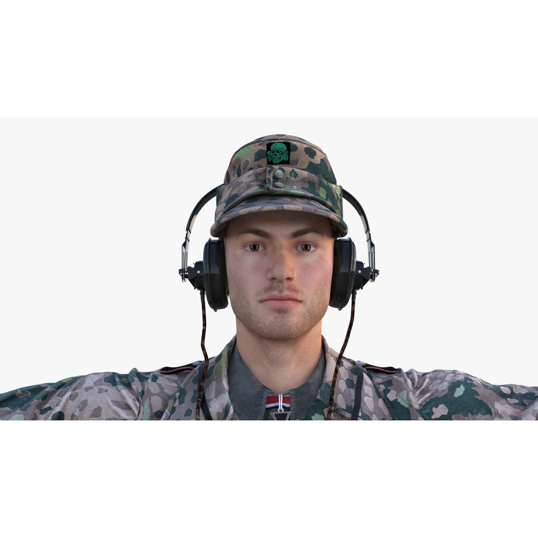 German Panzer Crew Soldier 3D Model – Low Poly WWII Character, Rigged - View 15