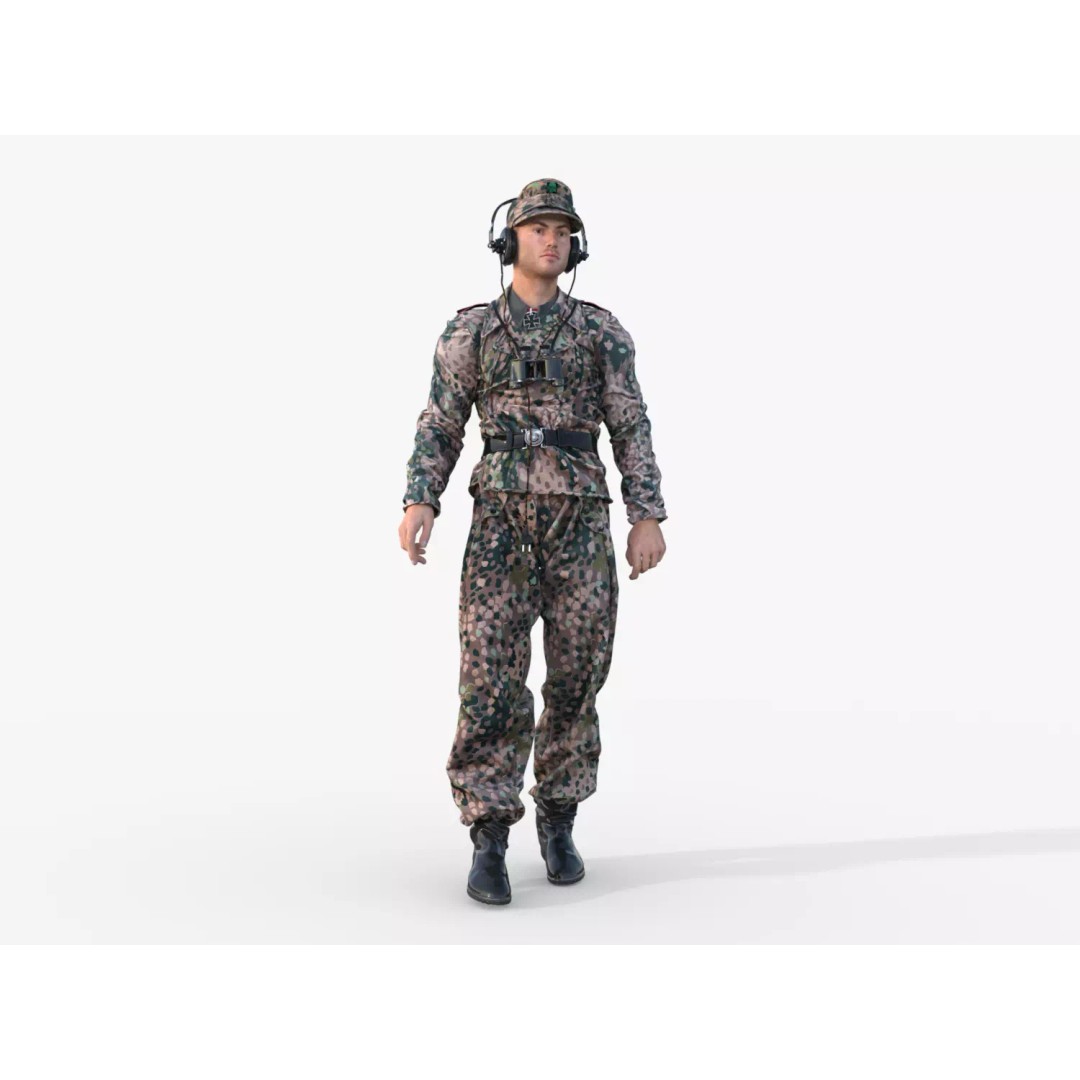 German Panzer Crew Soldier 3D Model – Low Poly WWII Character, Rigged - View 2