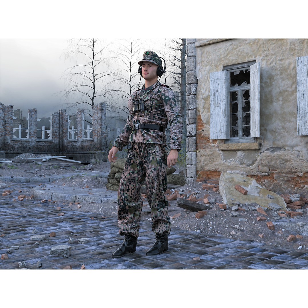 German Panzer Crew Soldier 3D Model – Low Poly WWII Character, Rigged - View 3