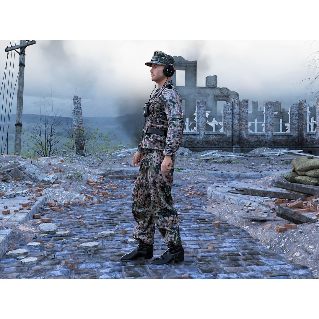 German Panzer Crew Soldier 3D Model – Low Poly WWII Character, Rigged - View 4
