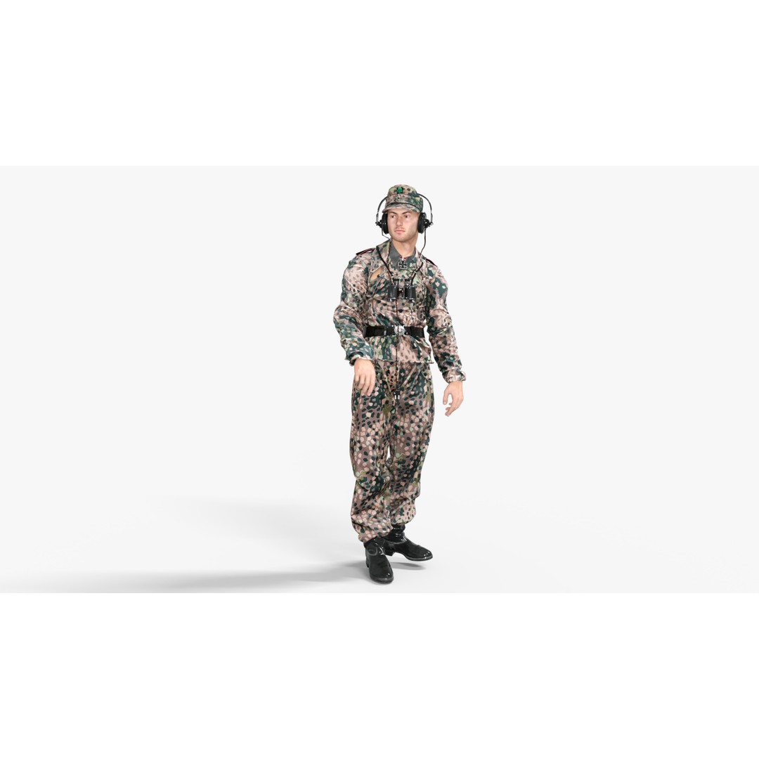 German Panzer Crew Soldier 3D Model – Low Poly WWII Character, Rigged - View 5