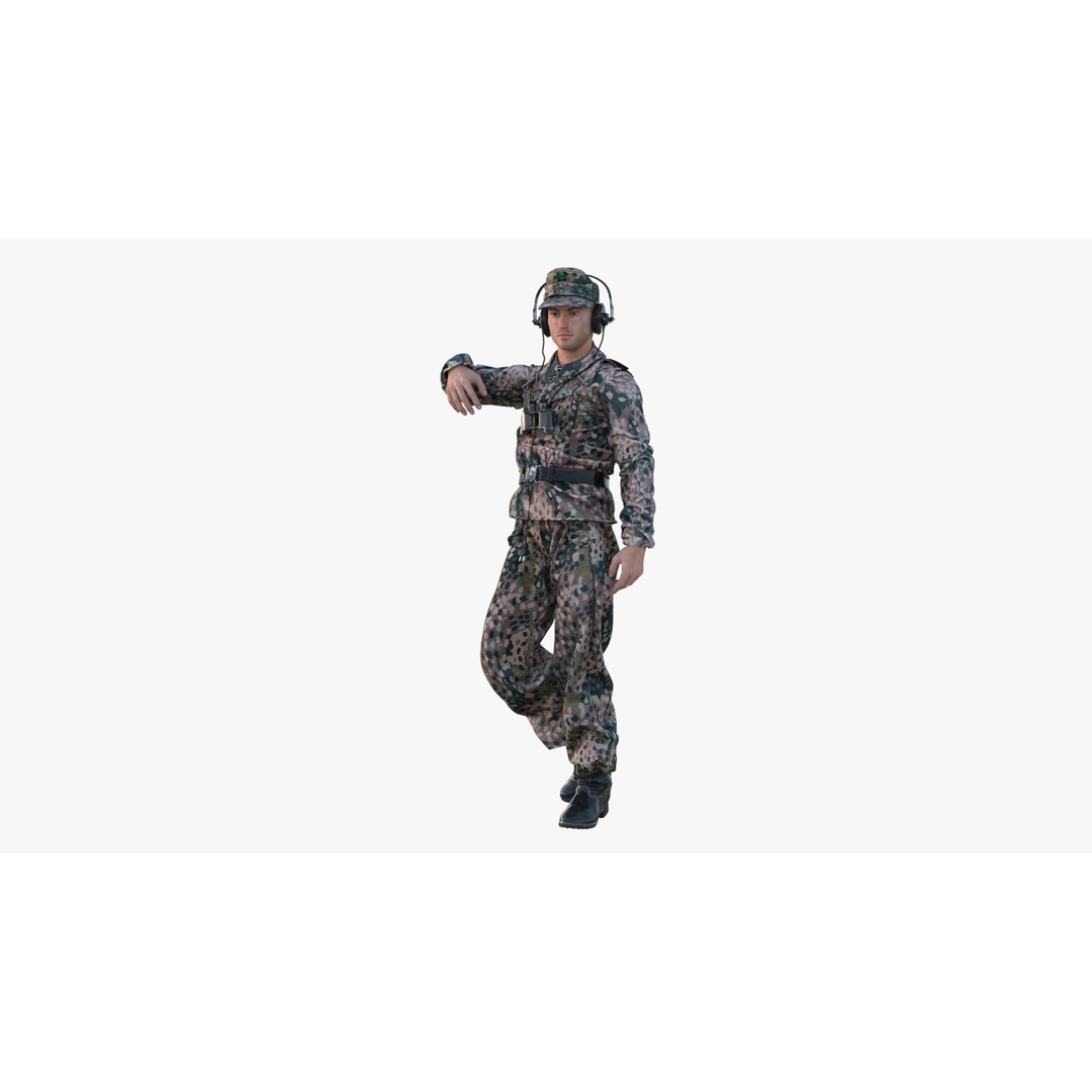 German Panzer Crew Soldier 3D Model – Low Poly WWII Character, Rigged - View 7