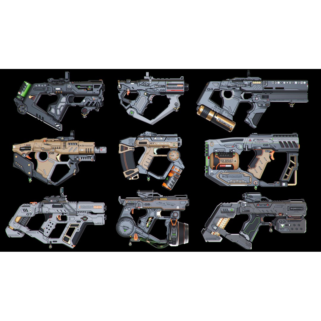 Sci-Fi Guns Set 3D Model – Futuristic Weapons Kitbash, FBX, OBJ - View 3