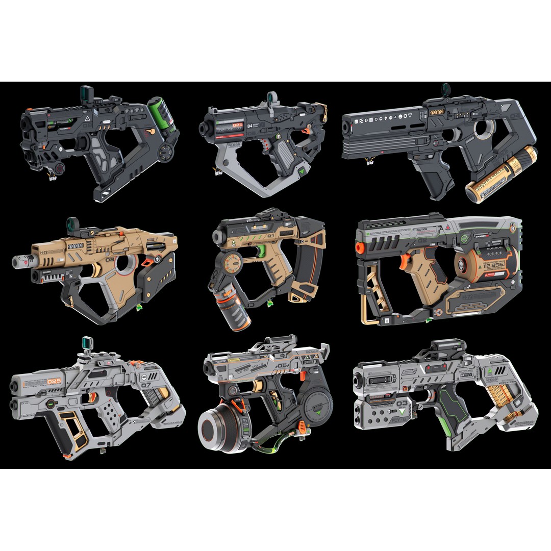 Sci-Fi Guns Set 3D Model – Futuristic Weapons Kitbash, FBX, OBJ - View 4