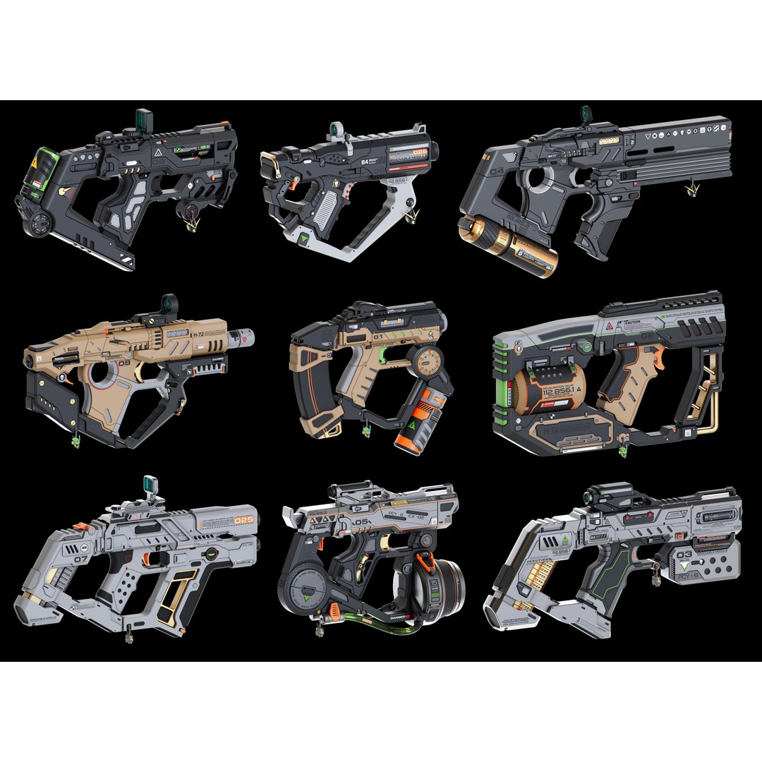 Sci-Fi Guns Set 3D Model – Futuristic Weapons Kitbash, FBX, OBJ - View 5