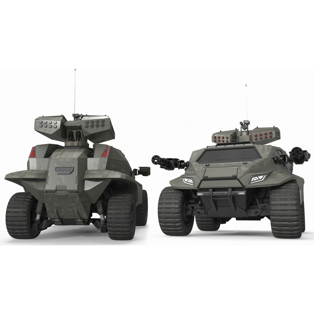 Futuristic Military Vehicle 3D Model – Khaki Armored Design, Game-Ready Formats - View 10