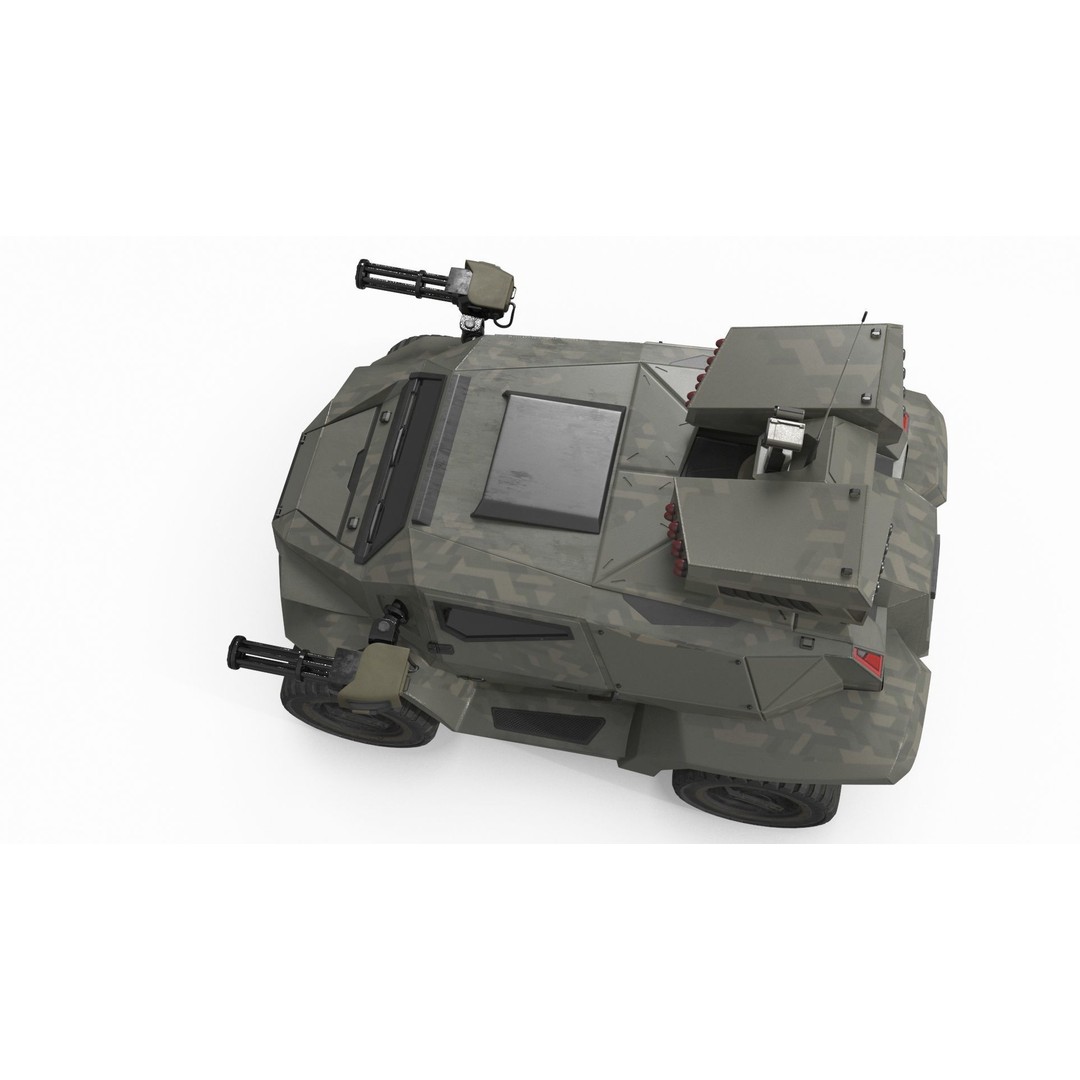 Futuristic Military Vehicle 3D Model – Khaki Armored Design, Game-Ready Formats - View 11