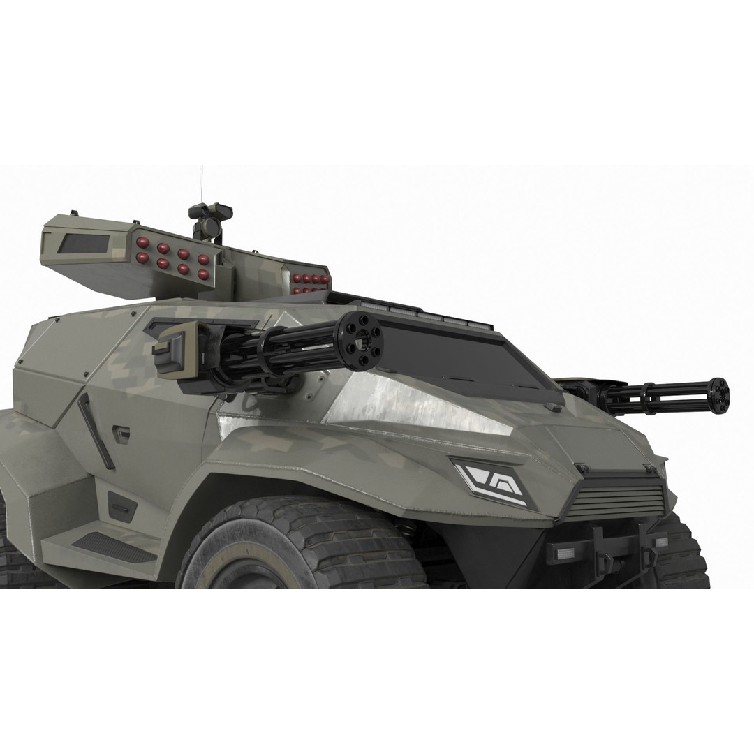 Futuristic Military Vehicle 3D Model – Khaki Armored Design, Game-Ready Formats - View 15