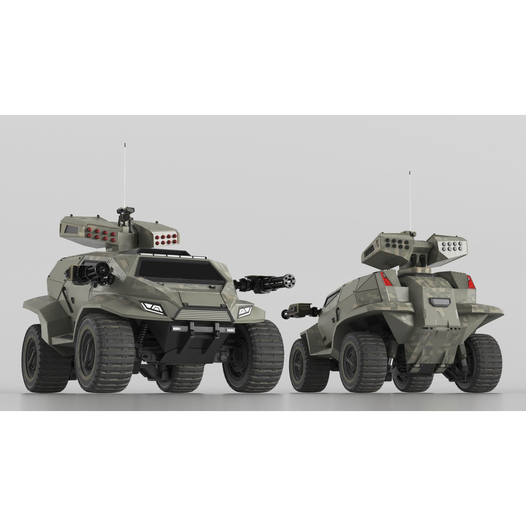 Futuristic Military Vehicle 3D Model – Khaki Armored Design, Game-Ready Formats - View 2