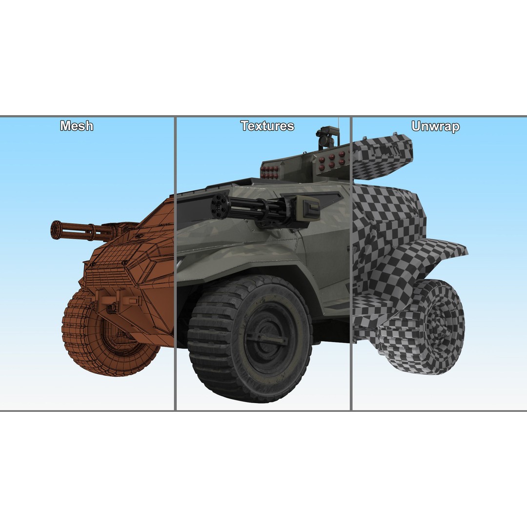 Futuristic Military Vehicle 3D Model – Khaki Armored Design, Game-Ready Formats - View 21
