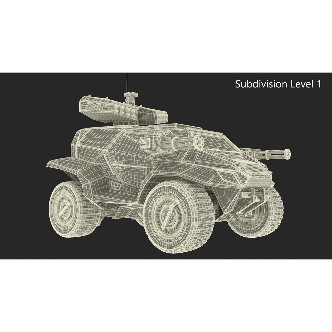 Futuristic Military Vehicle 3D Model – Khaki Armored Design, Game-Ready Formats - View 23