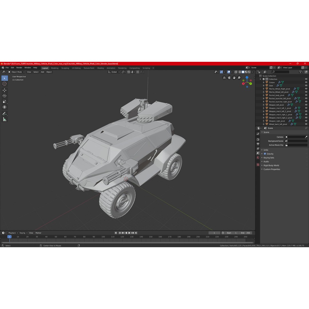 Futuristic Military Vehicle 3D Model – Khaki Armored Design, Game-Ready Formats - View 29