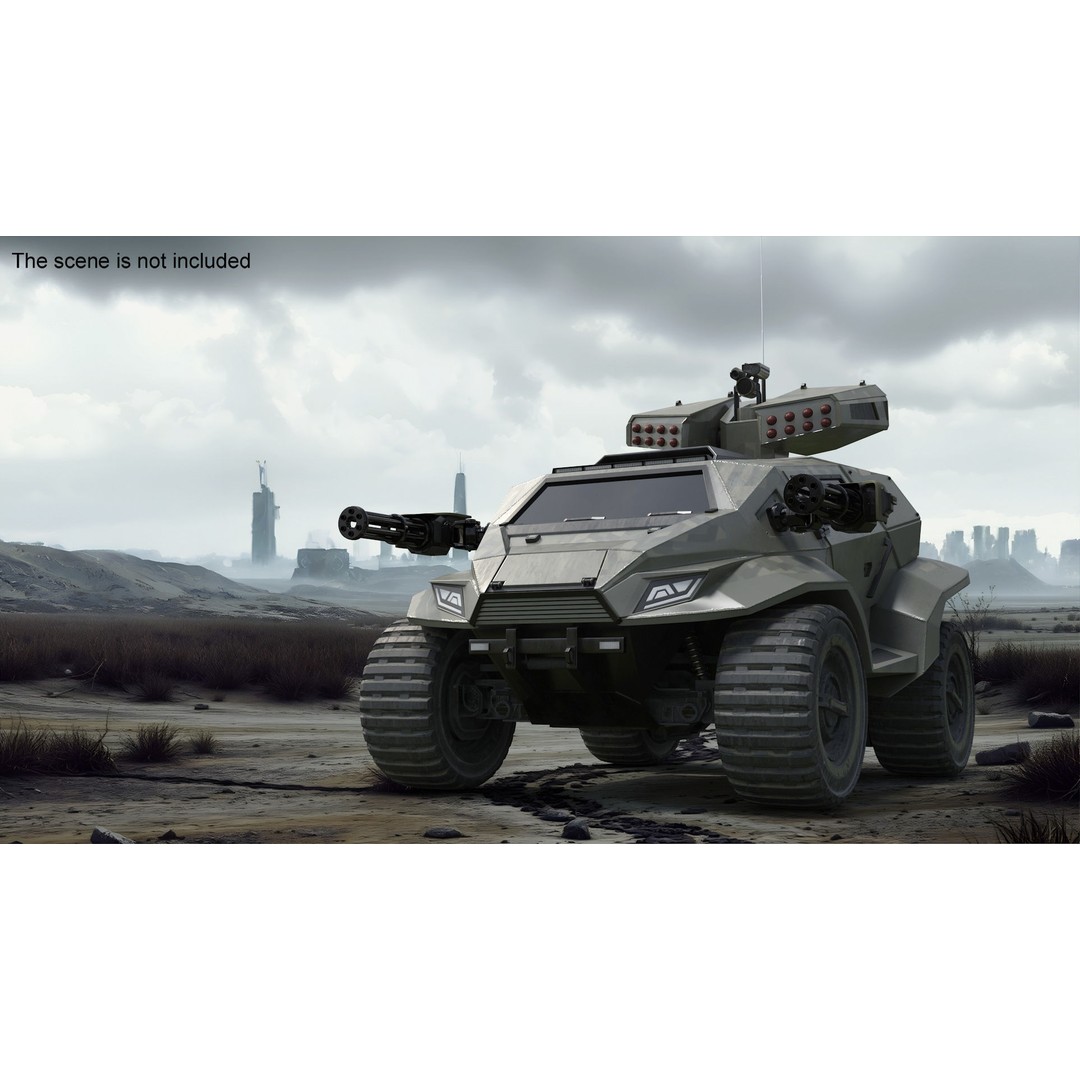 Futuristic Military Vehicle 3D Model – Khaki Armored Design, Game-Ready Formats - View 3