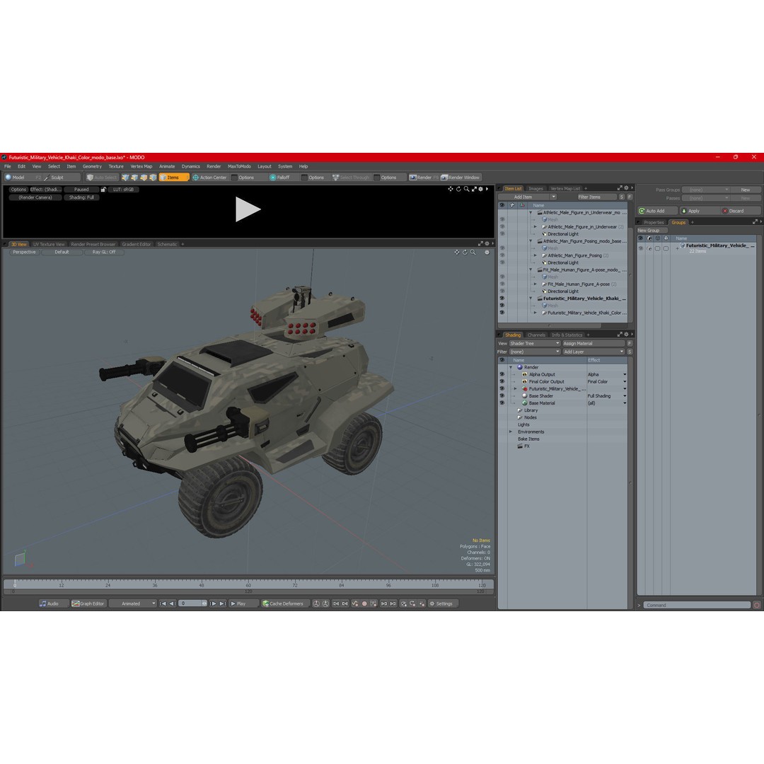 Futuristic Military Vehicle 3D Model – Khaki Armored Design, Game-Ready Formats - View 30