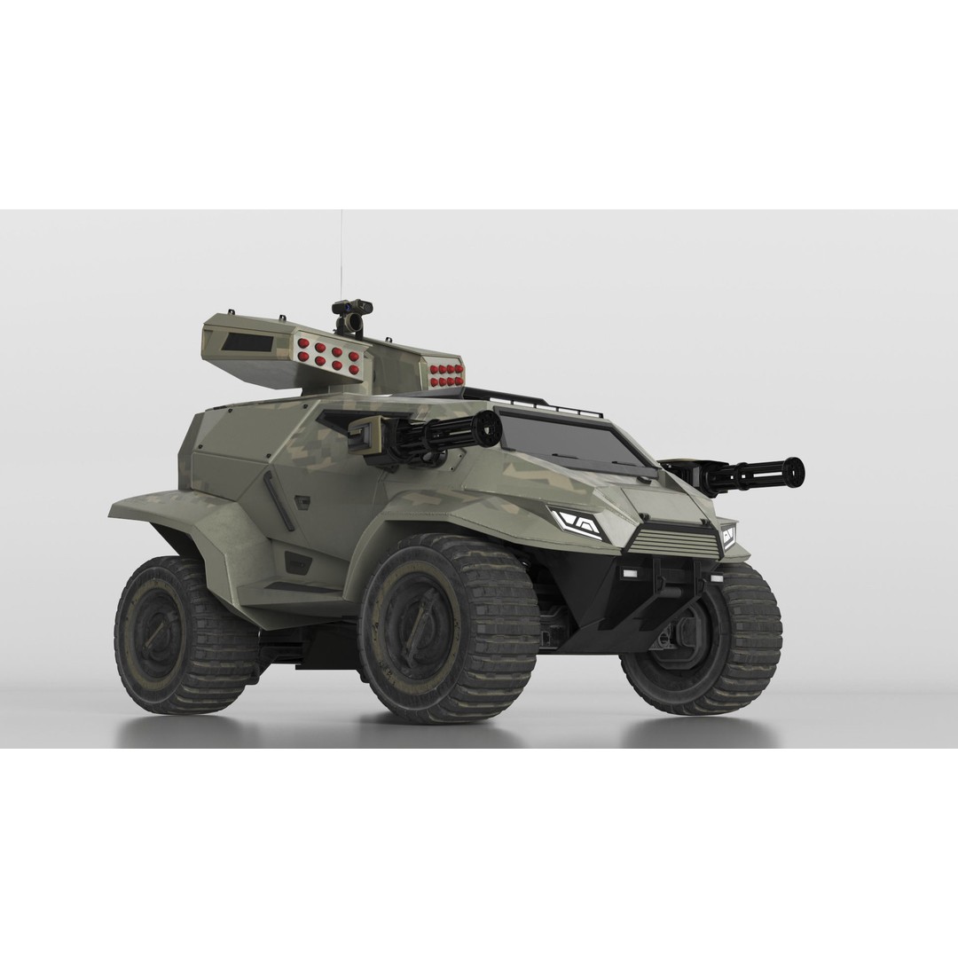 Futuristic Military Vehicle 3D Model – Khaki Armored Design, Game-Ready Formats - View 6