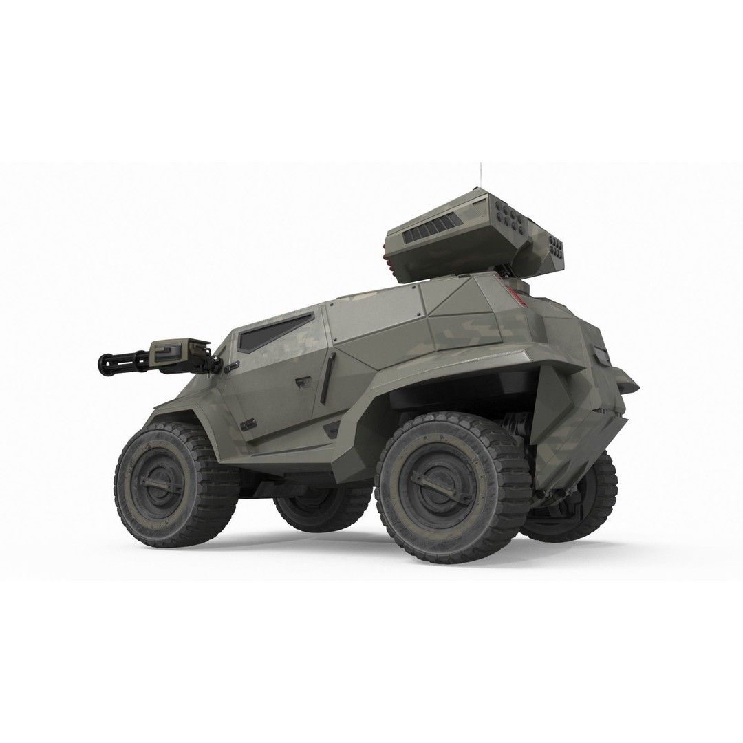 Futuristic Military Vehicle 3D Model – Khaki Armored Design, Game-Ready Formats - View 7