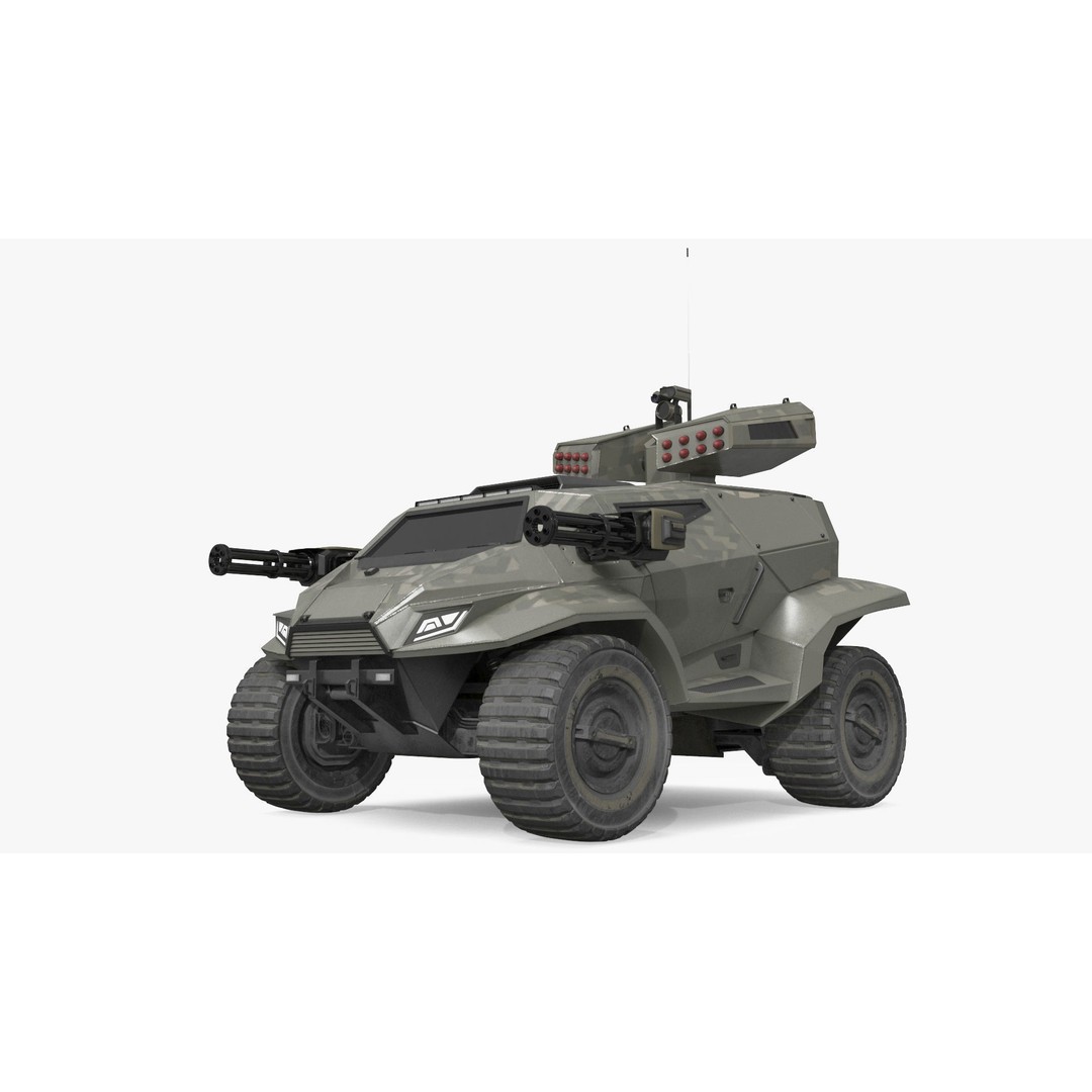 Futuristic Military Vehicle 3D Model – Khaki Armored Design, Game-Ready Formats - View 8
