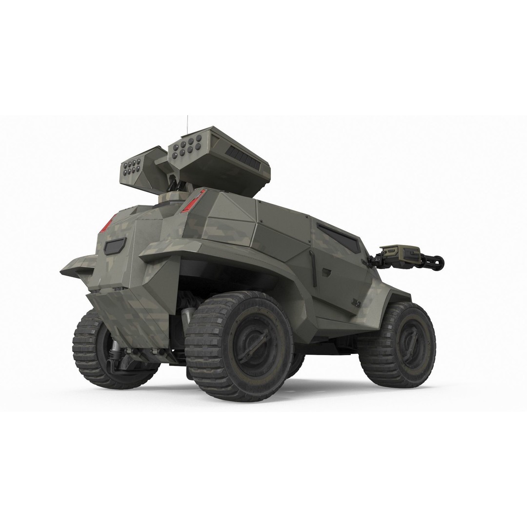 Futuristic Military Vehicle 3D Model – Khaki Armored Design, Game-Ready Formats - View 9