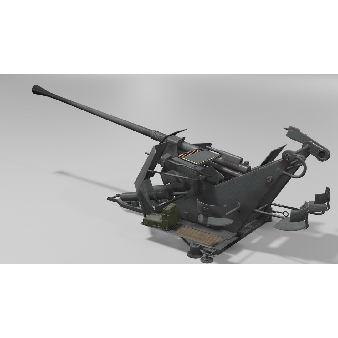37 mm Flak 37 Anti Aircraft Gun 3D Model – Low Poly Game Asset, FBX - View 10