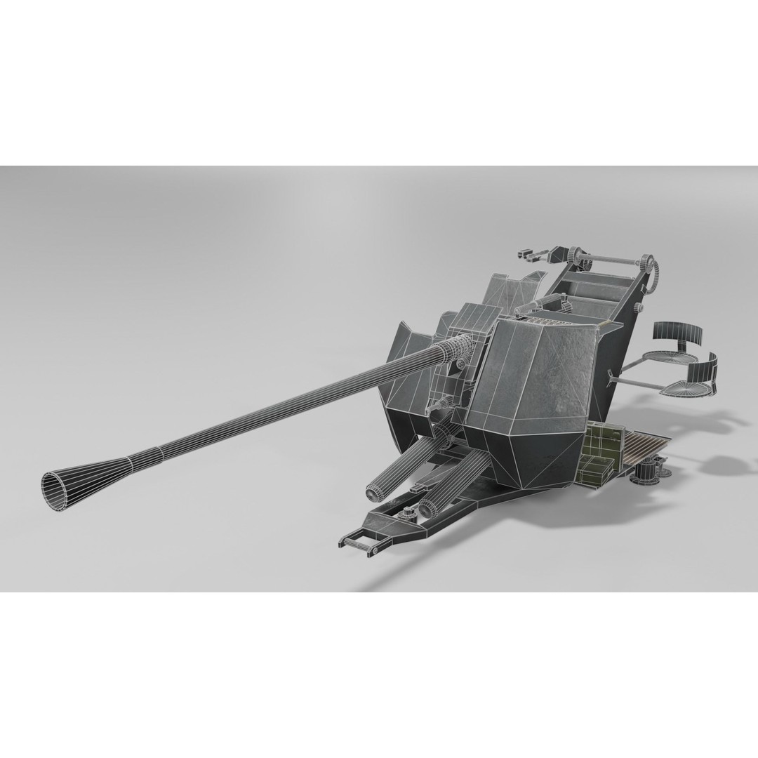 37 mm Flak 37 Anti Aircraft Gun 3D Model – Low Poly Game Asset, FBX - View 11