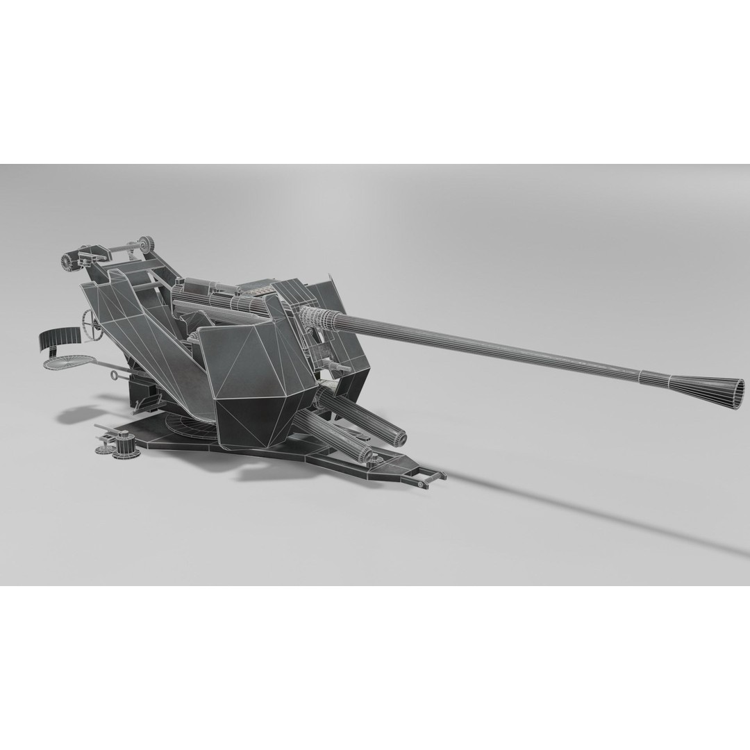 37 mm Flak 37 Anti Aircraft Gun 3D Model – Low Poly Game Asset, FBX - View 12