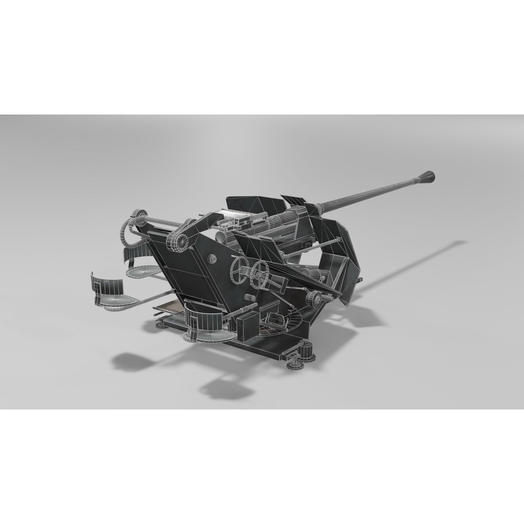 37 mm Flak 37 Anti Aircraft Gun 3D Model – Low Poly Game Asset, FBX - View 13