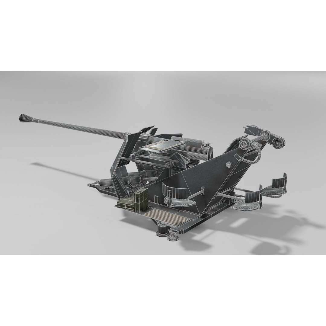 37 mm Flak 37 Anti Aircraft Gun 3D Model – Low Poly Game Asset, FBX - View 14