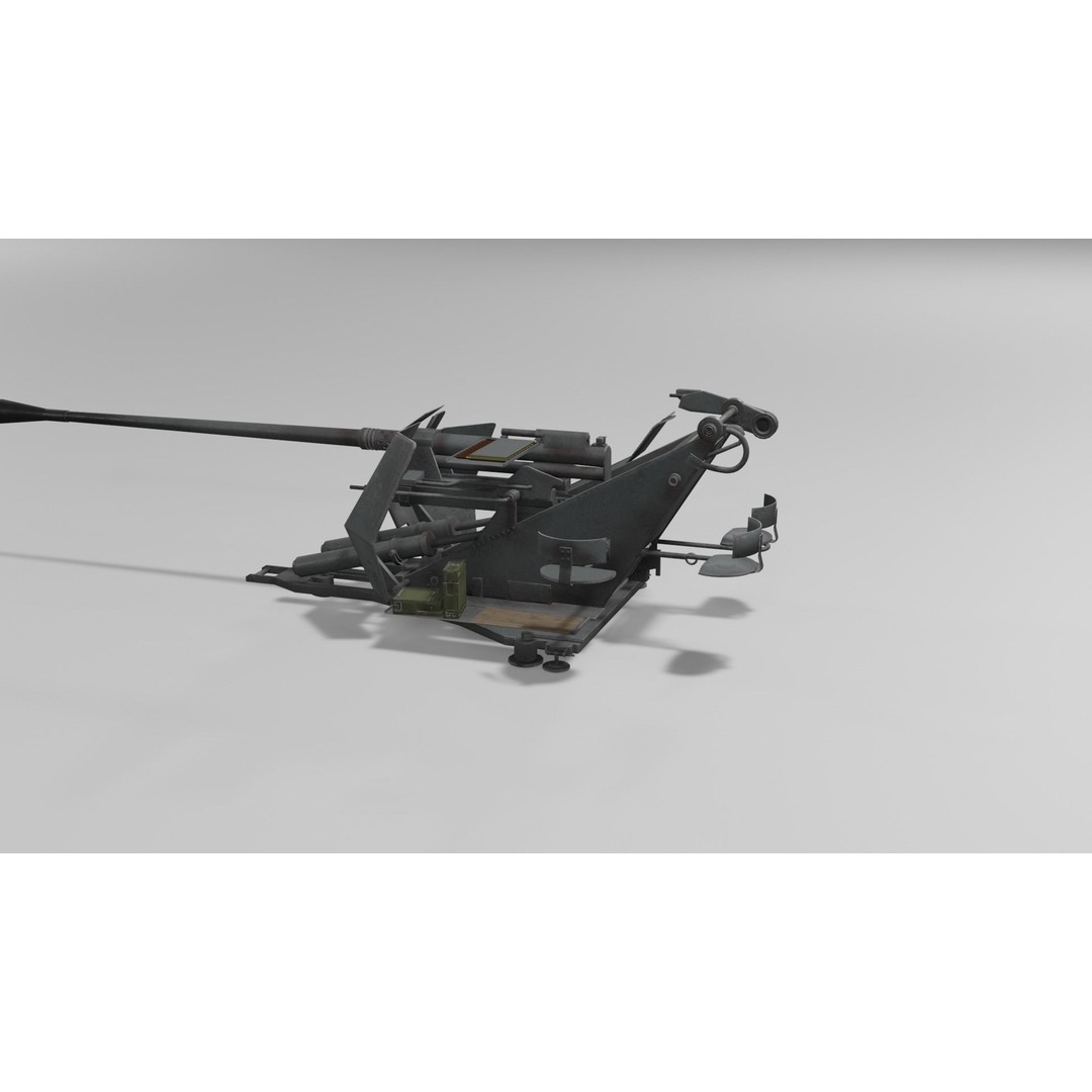 37 mm Flak 37 Anti Aircraft Gun 3D Model – Low Poly Game Asset, FBX - View 15