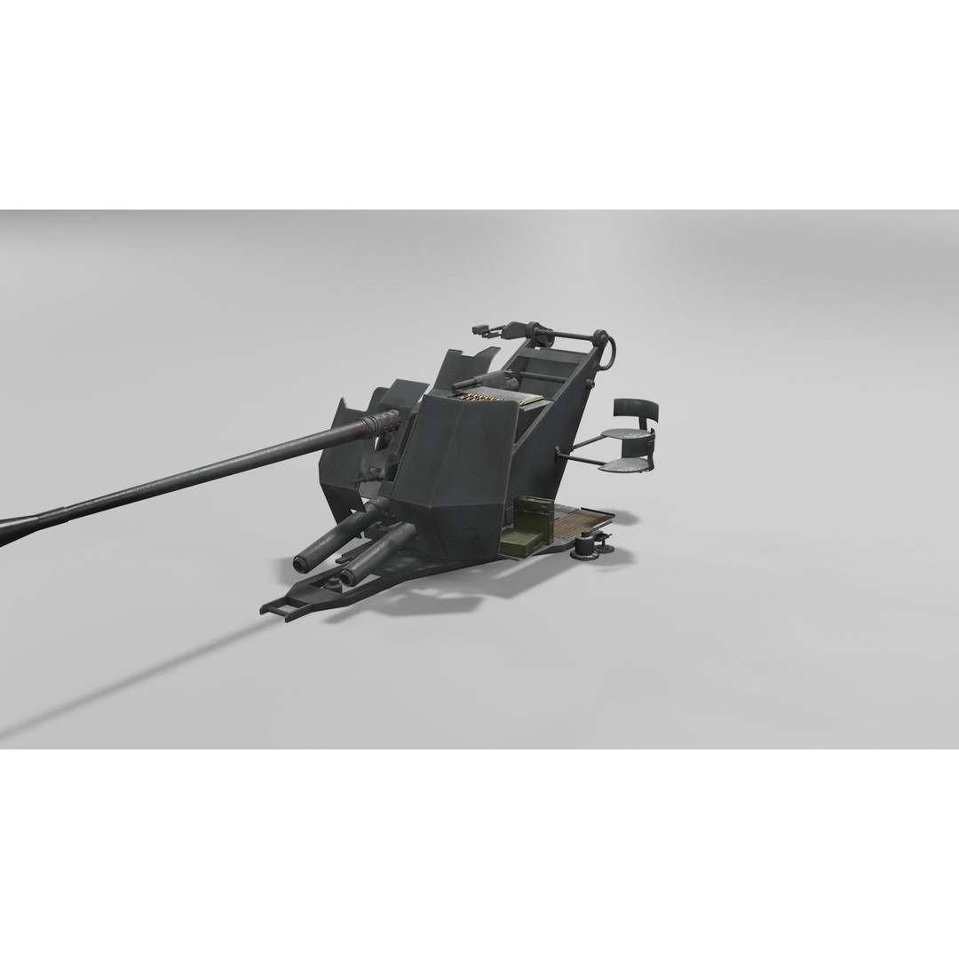 37 mm Flak 37 Anti Aircraft Gun 3D Model – Low Poly Game Asset, FBX - View 16